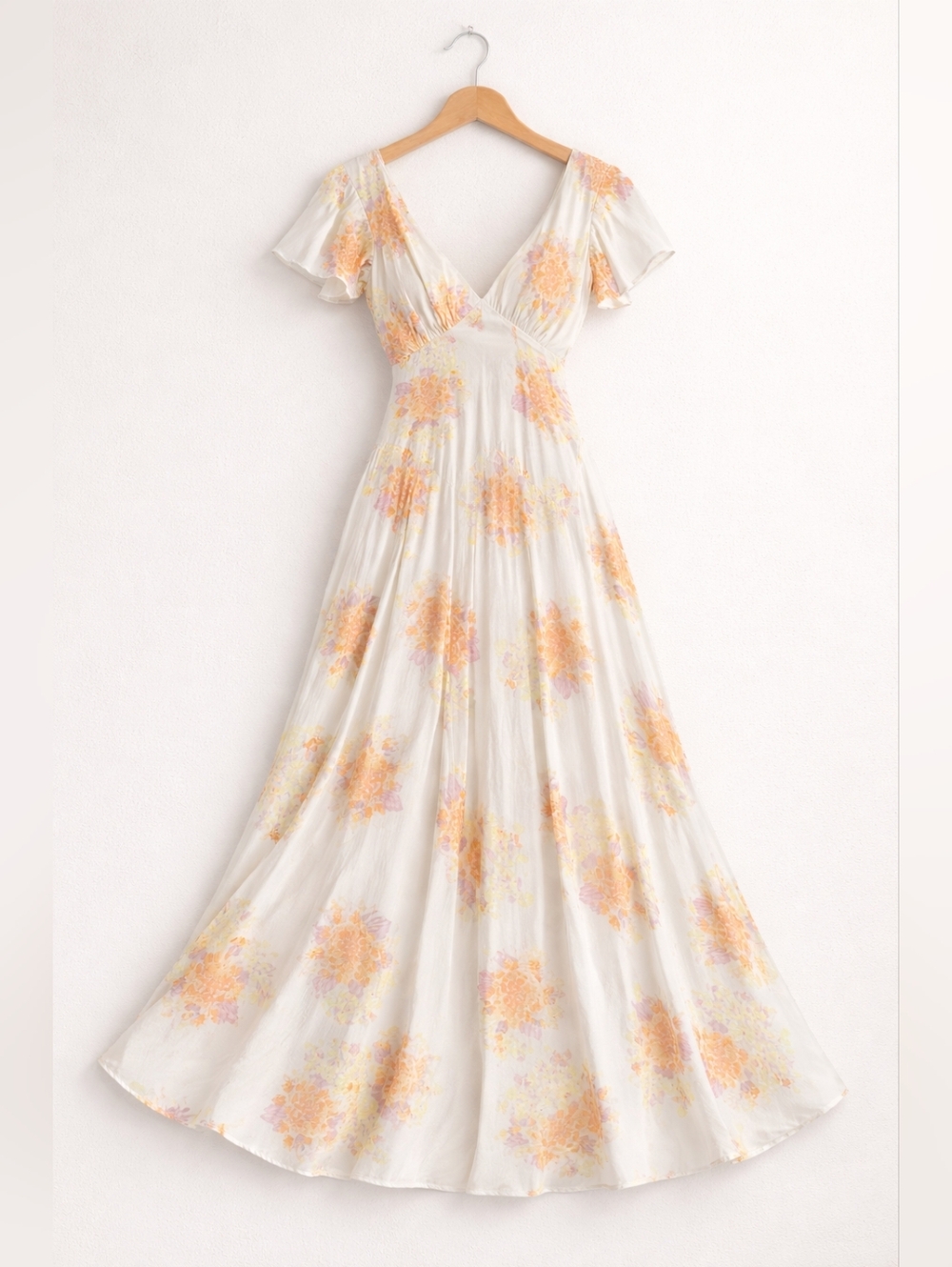 Free People Cream Maxi Dress with Peach Floral Print